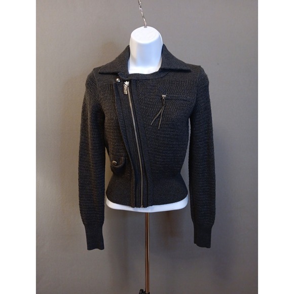 Miss Sixty Jackets & Blazers - Vintage Miss Sixty M60 Aymmetrical Moto Jacket Sweater Women's XS Biker Y2K Wool